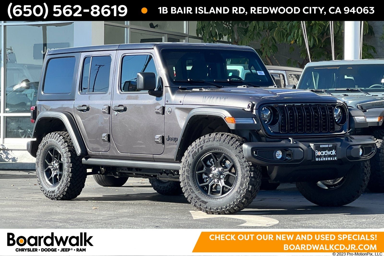 2026 Jeep Wrangler WRANGLER 4-DOOR WILLYS in Granite Crystal Metallic Clear-Coat Exterior Paint — front three-quarter view