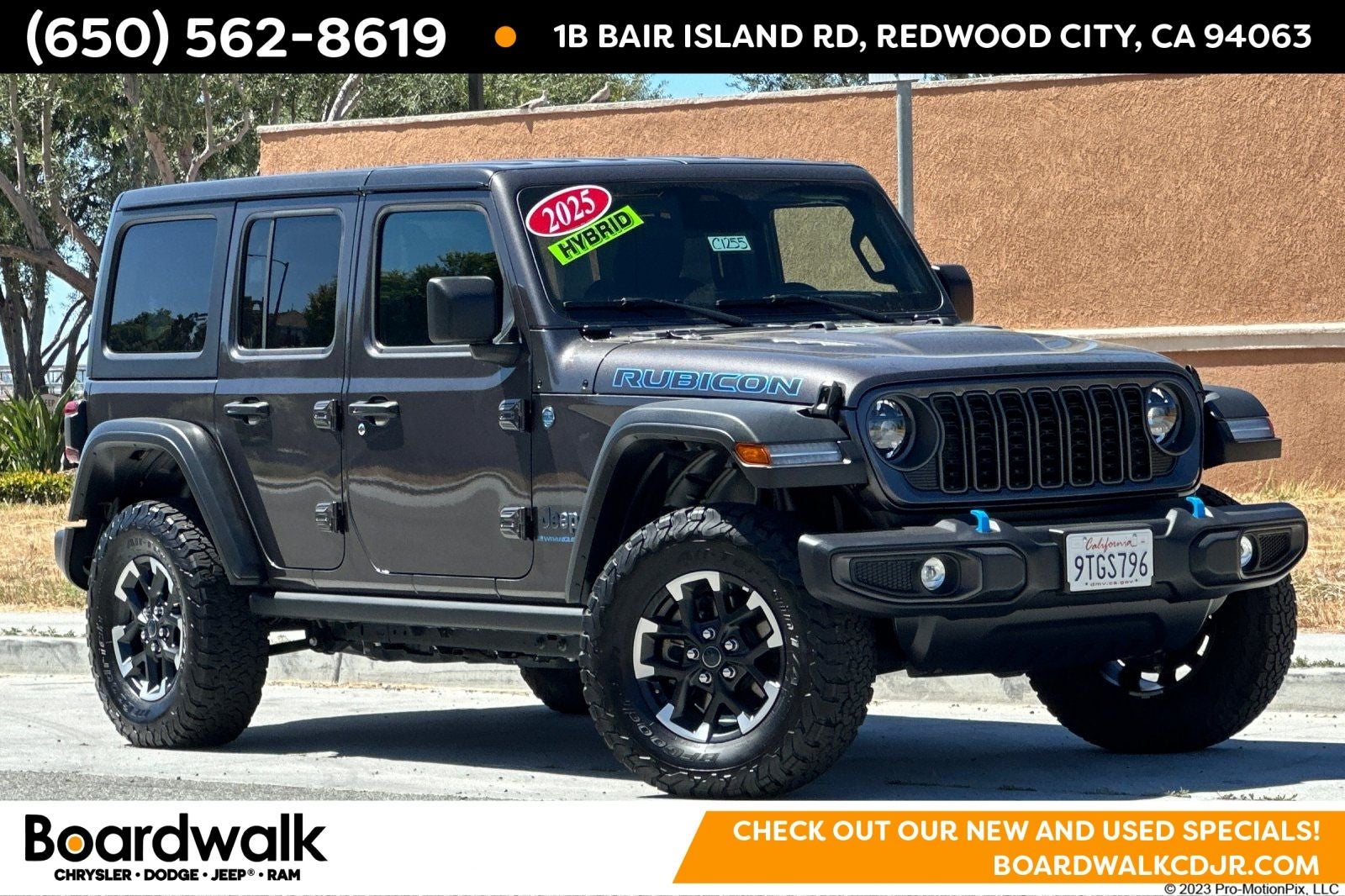 2025 Jeep Wrangler 4xe Rubicon 4xe in Granite Crystal Metallic Clearcoat — front three-quarter view