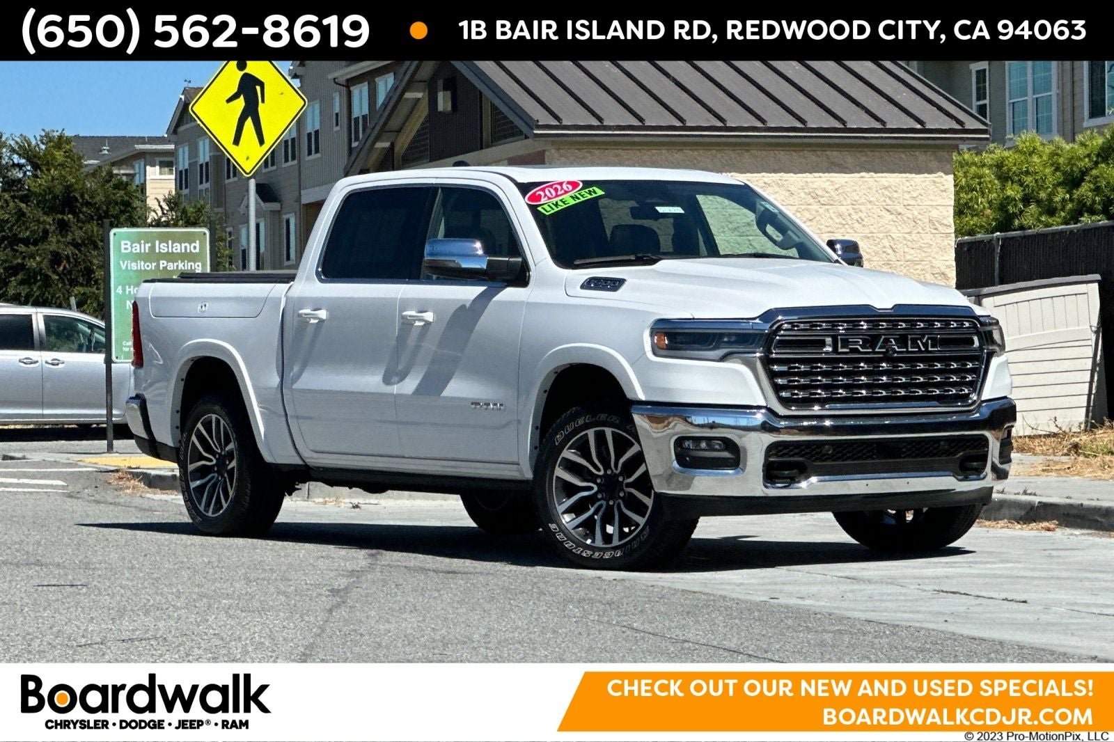2026 RAM 1500 Limited Longhorn Crew Cab 4x4 5'7' Box in Bright White Clearcoat — front three-quarter view