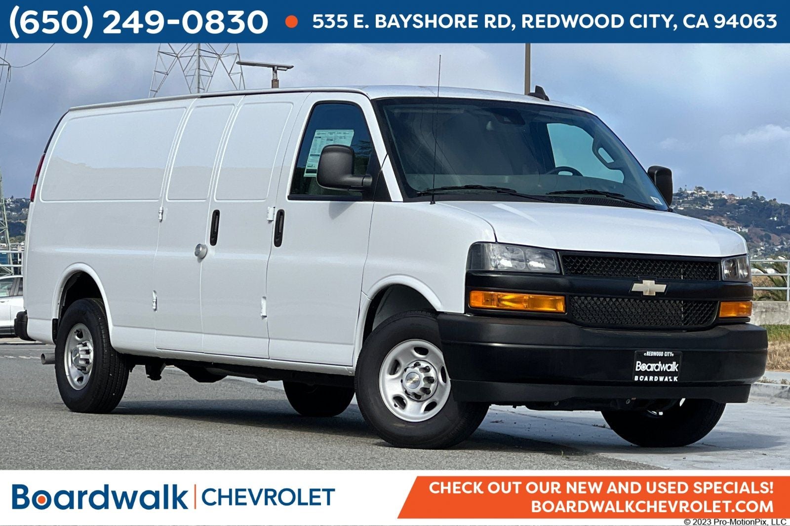 2023 Chevrolet Express Cargo RWD 3500 Extended Wheelbase WT in Summit White — front three-quarter view